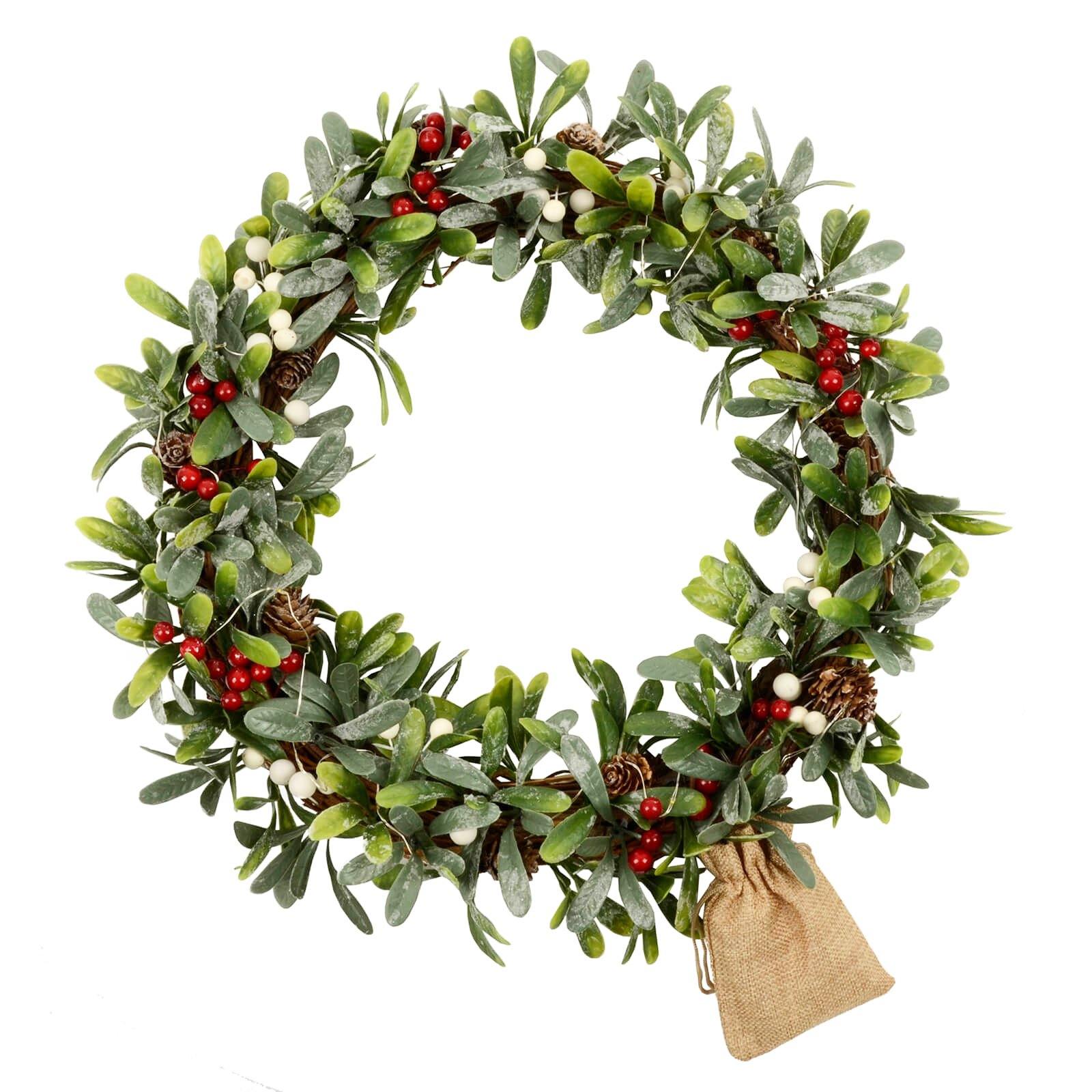 Mr Crimbo 16" Light Up Mistletoe Wreath Christmas Berries - MrCrimbo.co.uk -XS7141 - -